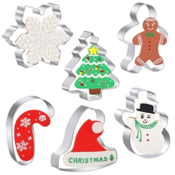 Large Christmas Cookie Cutters - 6 Pcs 4 Inch Holiday Cookie Cutter - Christmas Tree, Santa Hat, Snowflake, Gingerbread Men, Snowman and Candy Cane Shapes Cookie Molds for Winter Holiday DIY Baking