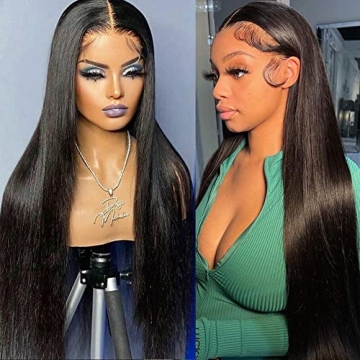 QD-Tizer Lace Front Wigs Black Color Long Straight Hair Synthetic Lace Front Wigs for Women Natural ...