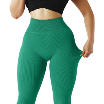 SUUKSESS Women's Ribbed Seamless High-Waisted Leggings