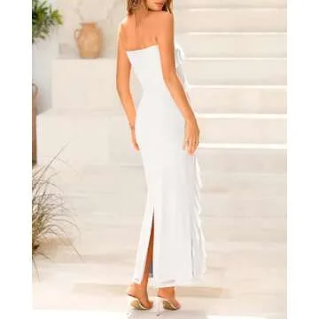 BTFBM Women Summer Dresses Off Shoulder 2024 Elegant Mesh Midi Dresses Trendy Cocktail Dress Tight Prom Dress(Solid White,XX-Large)