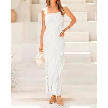 BTFBM Women Summer Dresses Off Shoulder 2024 Elegant Mesh Midi Dresses Trendy Cocktail Dress Tight Prom Dress(Solid White,XX-Large)