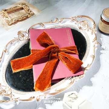 DINDOSAL Copper Velvet Ribbon 1.5 inch Copper Frayed Velvet Ribbon Copper Raw Edge Ribbon for Wreaths, Christmas Thanksgiving Decor, Flower Bouquet, Gift Wrapping, Bows Making-3 Yards