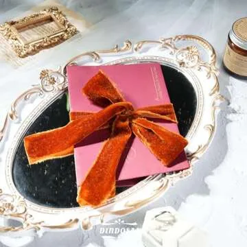 DINDOSAL Copper Velvet Ribbon 1.5 inch Copper Frayed Velvet Ribbon Copper Raw Edge Ribbon for Wreaths, Christmas Thanksgiving Decor, Flower Bouquet, Gift Wrapping, Bows Making-3 Yards