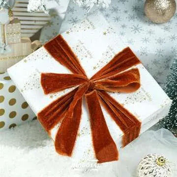 DINDOSAL Copper Velvet Ribbon 1.5 inch Copper Frayed Velvet Ribbon Copper Raw Edge Ribbon for Wreaths, Christmas Thanksgiving Decor, Flower Bouquet, Gift Wrapping, Bows Making-3 Yards