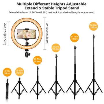 Belifu 10 Selfie Ring Light with Adjustable Tripod Stand, 3 Modes 10 Brightness Levels with 120 LED ...