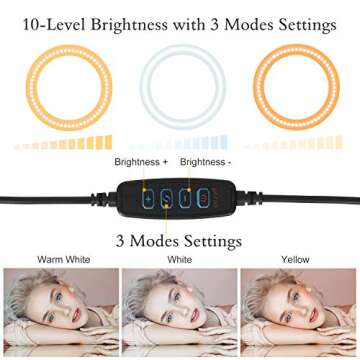 Belifu 10 Selfie Ring Light with Adjustable Tripod Stand, 3 Modes 10 Brightness Levels with 120 LED Bulbs 5500K, LED Ring Light with Phone Holder for Vlogs, Live Stream, Phone,YouTube,Self-Portrait Shooting, White, ZBD0001
