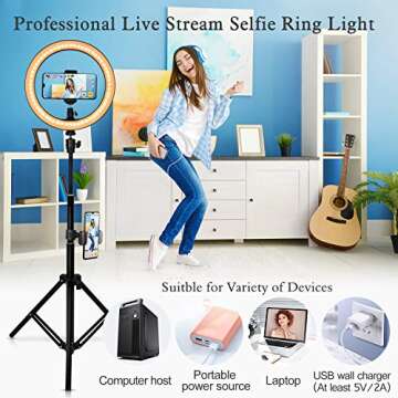 Belifu 10 Selfie Ring Light with Adjustable Tripod Stand, 3 Modes 10 Brightness Levels with 120 LED Bulbs 5500K, LED Ring Light with Phone Holder for Vlogs, Live Stream, Phone,YouTube,Self-Portrait Shooting, White, ZBD0001