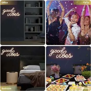 DECANIT Good Vibes Neon Sign for Wall Decor，Powered by USB Neon Light for Bedroom Decor, Warm White Color,16.1"x 8.3"x 0.6"