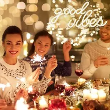 DECANIT Good Vibes Neon Sign for Wall Decor，Powered by USB Neon Light for Bedroom Decor, Warm White Color,16.1"x 8.3"x 0.6"