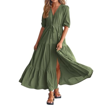 BTFBM Women Short Sleeve Summer Dresses Casual Boho Dresses Relaxed Fit Baby Shower Dresses(Solid Ar...
