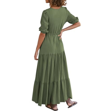 BTFBM Women Short Sleeve Summer Dresses Casual Boho Dresses Relaxed Fit Baby Shower Dresses(Solid Army Green, XX-Large)