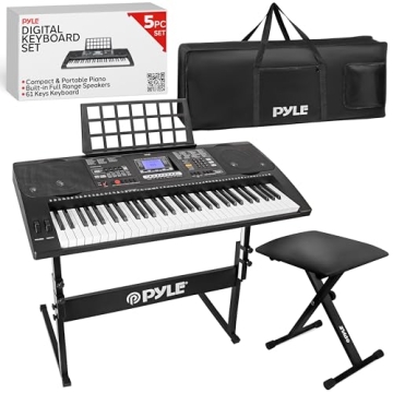 Pyle 61-Key Portable Karaoke Piano with Stand & Stool