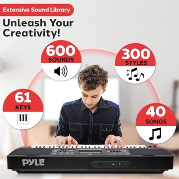 Pyle 61-Key Portable Karaoke Piano with Stand & Stool