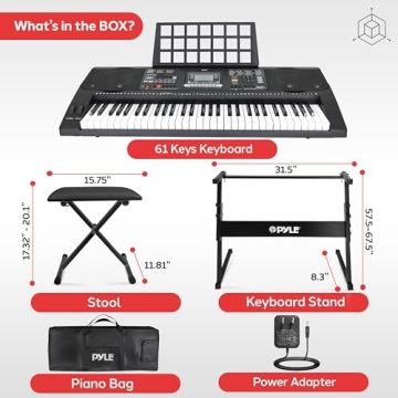 Pyle 61-Key Portable Karaoke Piano with Stand & Stool