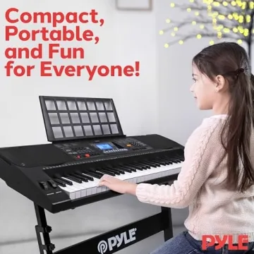 Pyle 61-Key Portable Karaoke Piano with Stand & Stool