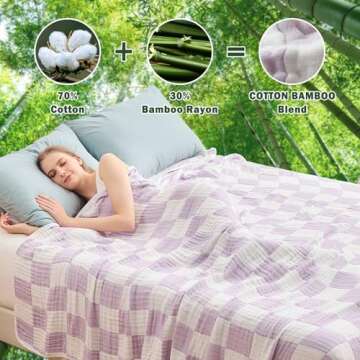 EMME Checkered Throw Blanket Cotton for Couch Soft Muslin Blankets 50"x60" Lightweight Breathable So...