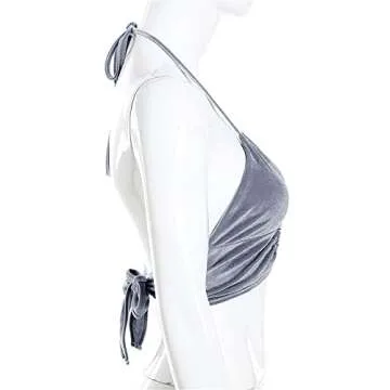 Women Halter Backless Camis Streetwear Club Patchwork Camisole Light Gray