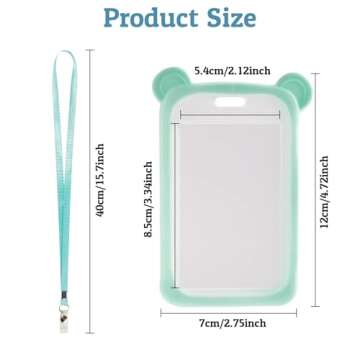 IUAQDP 4 Pieces Little Bear Ear ID Badge Holder with Flat Neck Lanyard, Cute Cartoon Animal Name Car...