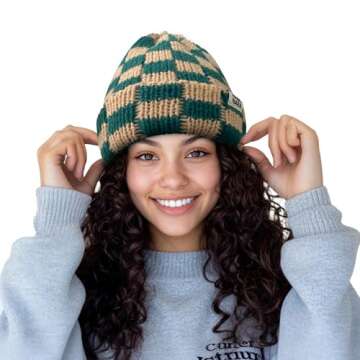 CLAPE Women's Cute Slouchy Beanies Hats - Stylish Plaid Beanie for Winter