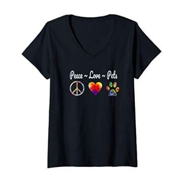 Womens Peace Love Pets - Pet Lover Gift V-Neck T-Shirt