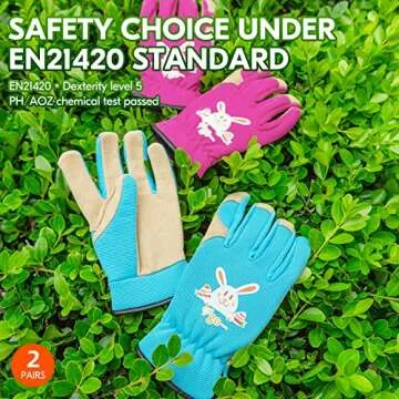 Vgo... 2-Pairs Age 4-5 Kids Gardening Gloves,Children Yard Work Gloves,Soft Safety Outdoor Playing Gloves (Size S,Blue&Purple Rabbit, KID-SL7362)