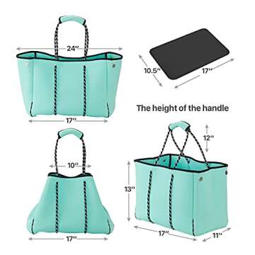 LMYYG Beach bag,Multipurpose Neoprene Bag,Large Tote Bag,Waterproof Shoulder Beach Bag for Travel Beach Gym Swimming,Gift for girls women(L-Green)