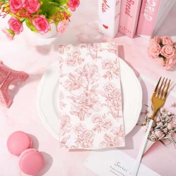 50 Pack Elegant Pink Floral Guest Napkins for Events