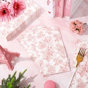 50 Pack Elegant Pink Floral Guest Napkins for Events