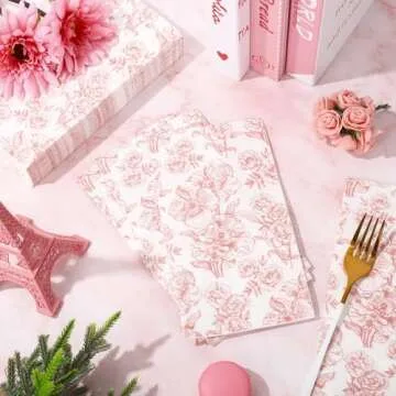 50 Pack Elegant Pink Floral Guest Napkins for Events