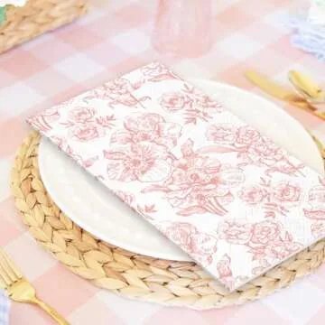 50 Pack Elegant Pink Floral Guest Napkins for Events