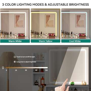 Stylish YITAHOME 41.3'' Vanity Desk with Adjustable LED Lights