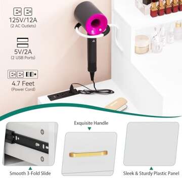 Stylish YITAHOME 41.3'' Vanity Desk with Adjustable LED Lights