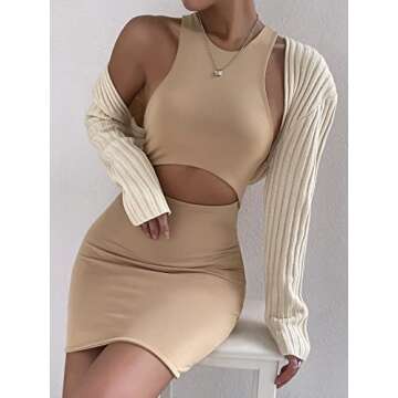 WDIRARA Women's Open Front Drop Shoulder Rib-Knit Long Sleeve Cropped Cardigan Shrug Apricot M