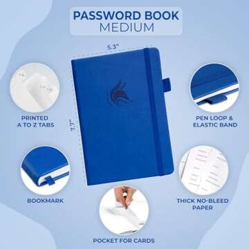 Clever Fox Password Book with alphabetical tabs. Internet Address Organizer Logbook. Medium Password...