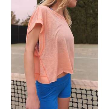 Gacaky Women's Backless Loose Tops Short Sleeve Workout Tops Yoga Tops Dance Clothes Athletic Sports Shirts for Women Pink S