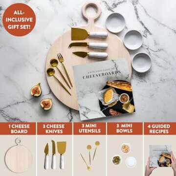 The Bamboo Abode Charcuterie Board Gift Set, White Wood: Unique Mother's Day Gifts For Mom, House Wa...