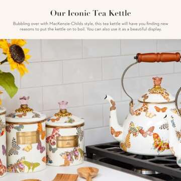 MACKENZIE-CHILDS Enamel Tea Kettle - Butterfly Garden Design, 2-Quart
