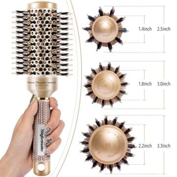 STYLEMATE Round Hair Brush for Blow Out, 1.7 Inch, Nano Thermal Ceramic & Ionic Tech, Boar Bristle, Roller Brush for Blow Drying and Styling, Includes 4 Free Clips, Gold