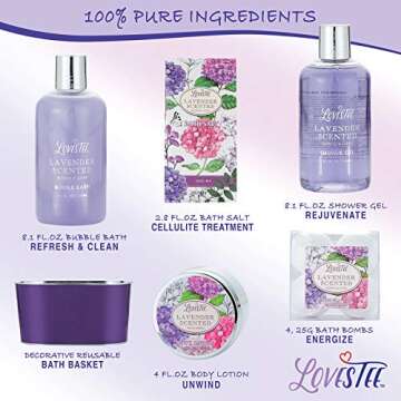 Bath and Body Spa Gift Basket for Women, Relaxing Home Spa Kit, Lavender Bath Gift Sets for Birthday, Mothers Day, Includes Bubble Bath, Shower Gel, Body Lotion, Bath Salt and Bath Bombs