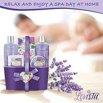 Bath and Body Spa Gift Basket for Women, Relaxing Home Spa Kit, Lavender Bath Gift Sets for Birthday, Mothers Day, Includes Bubble Bath, Shower Gel, Body Lotion, Bath Salt and Bath Bombs