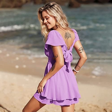 EXLURA Women's Summer Ruffle Tie Back Romper Elegant Jumpsuit