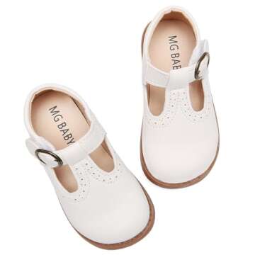 DADAWEN Girl's Classic Mary Jane School Uniform Shoes Flat Dress Shoes White US Size 5 M Toddler