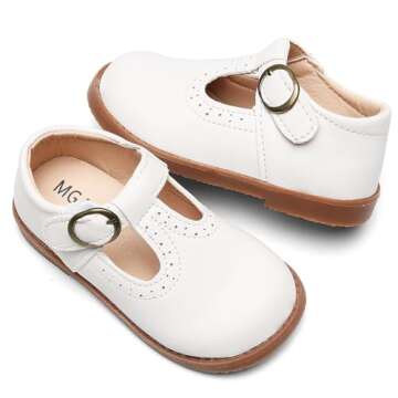 DADAWEN Girl's Classic Mary Jane School Uniform Shoes Flat Dress Shoes White US Size 5 M Toddler