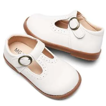 DADAWEN Girl's Classic Mary Jane School Uniform Shoes Flat Dress Shoes White US Size 5 M Toddler