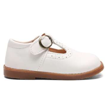 DADAWEN Girl's Classic Mary Jane School Uniform Shoes Flat Dress Shoes White US Size 5 M Toddler