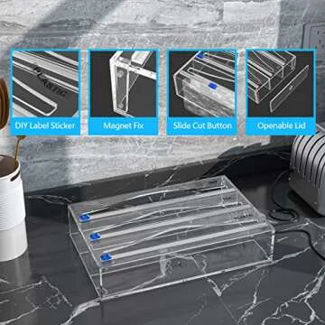 Kitchen Wrap Organizer for Drawer with Zip Cutter and Labels