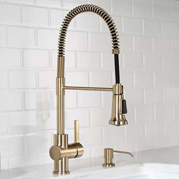 KRAUS Britt Commercial Style Pre-Rinse Kitchen Faucet with Deck Plate in Brushed Gold, KPF-1690BG