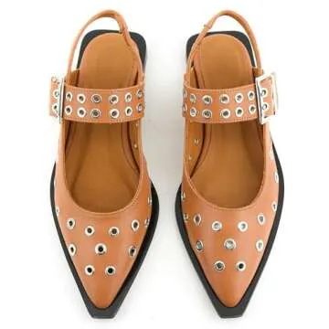 epiluta Brown Slingback Flats for Women with Pointed Toe Adjustable Strap Comfortable and Casual Des...