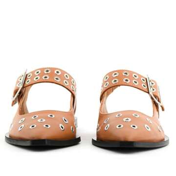 epiluta Brown Slingback Flats for Women with Pointed Toe Adjustable Strap Comfortable and Casual Design Ideal for Dress Occasions with Stylish Grommet Details Size 6