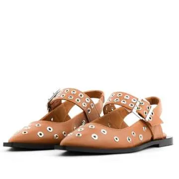 epiluta Brown Slingback Flats for Women with Pointed Toe Adjustable Strap Comfortable and Casual Design Ideal for Dress Occasions with Stylish Grommet Details Size 6